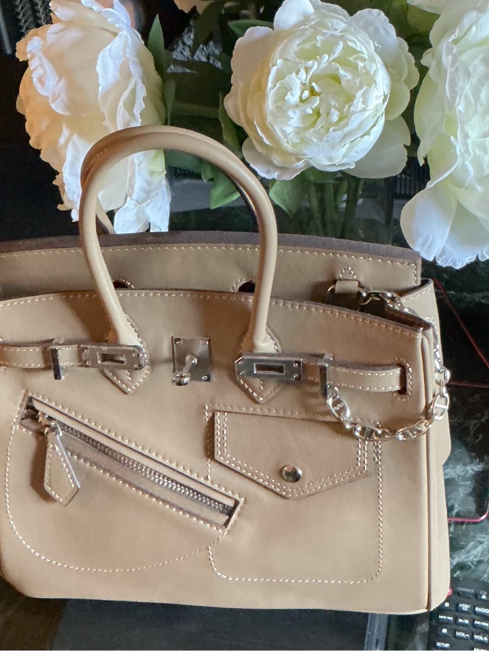 No Brand Small25 Tan Leather Top-Handle Tote  *New* SHW